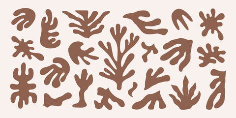 Modern set of abstract brown organic shapes. Contemporary minimal elements for creating Logos, patterns, posters, covers. Inspired Matisse vector design