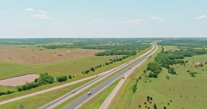 Panorama top view of original Route 66 roadbed near Clinton Oklahoma the historic its Route 66 designation in 1926.