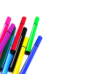 A set of colored markers. All colors of the rainbow. Office and school supplies.