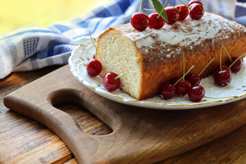 Home made cherry biscuits with vanilla and icing sugar