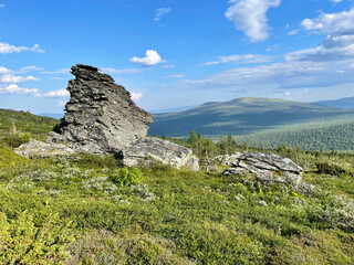 View of the Ural Mountains from the Dyatlov pass in summer. Russia