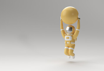 Astronaut Jump with Stability Ball doing exercises, 3d Rendering illustration..