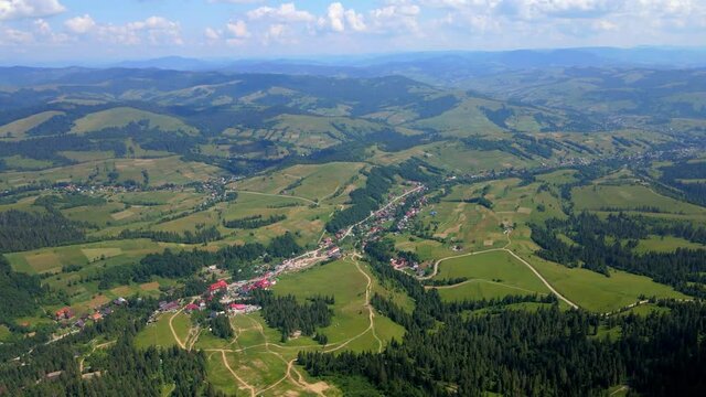 Ukrainian mountains Carpathians in summer. Aerial photography.