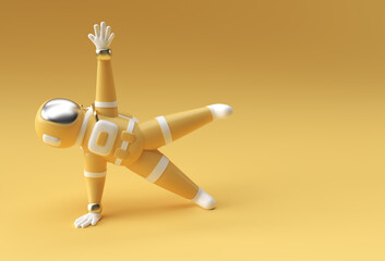 3d Render Spaceman Astronaut Standing a Hand Yoga Pose 3d illustration Design.