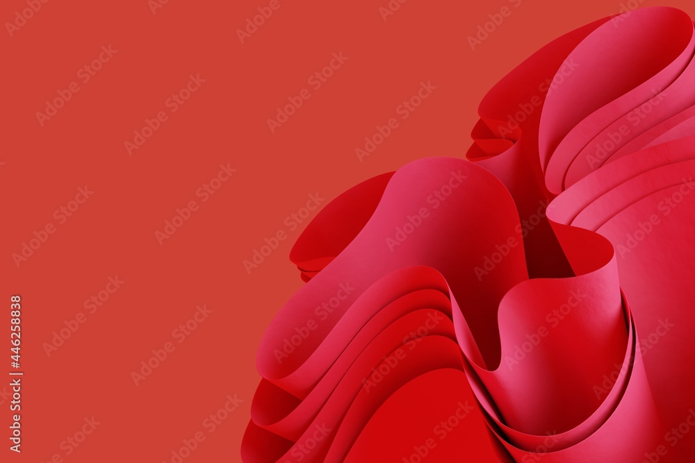 Aufkleber abstract pink 3d render wavy object on a red background. creative 3d object wallpaper