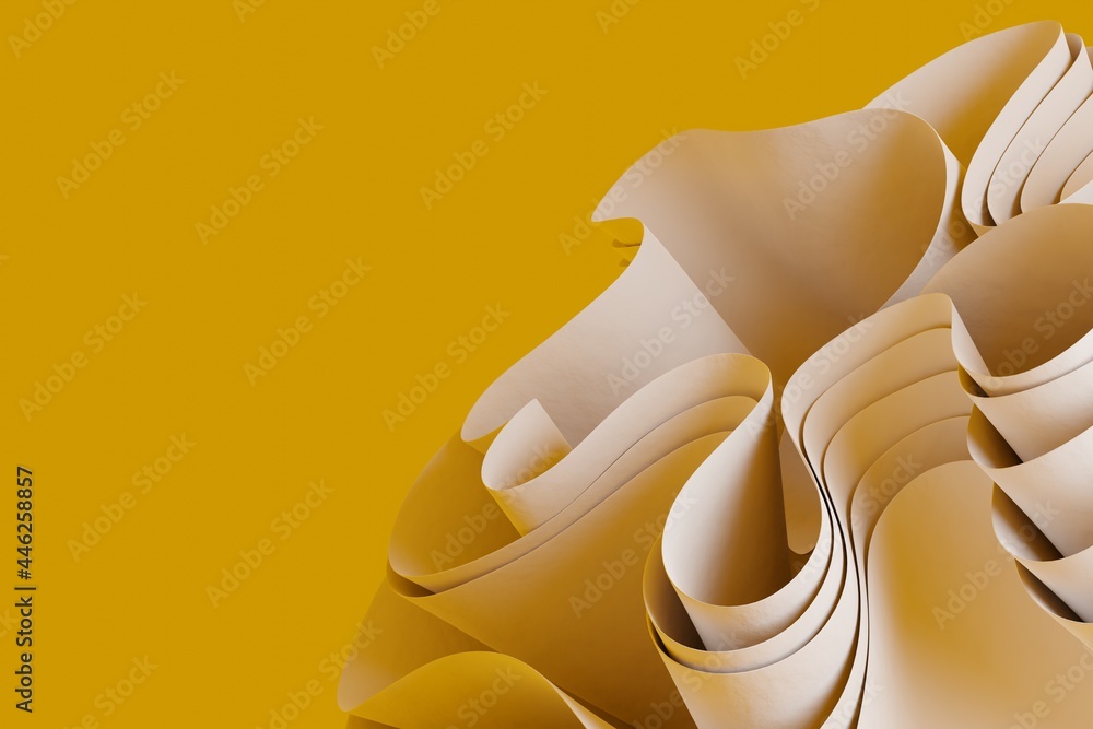 Poster abstract white 3d render wavy object on a yellow background. creative 3d object wallpaper