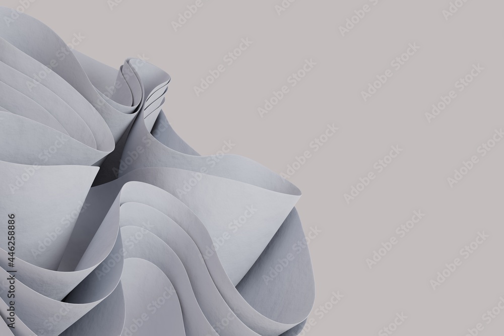 Aufkleber abstract 3d render wavy object in calm pastel color palette. creative 3d object wallpaper