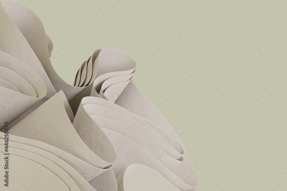 Aufkleber abstract 3d render wavy object in calm pastel color palette. creative 3d object wallpaper