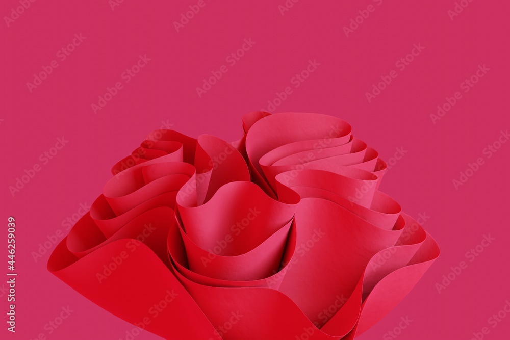 Poster 3d render pink abstract wavy form on a pink background. wallpaper with creative 3d object