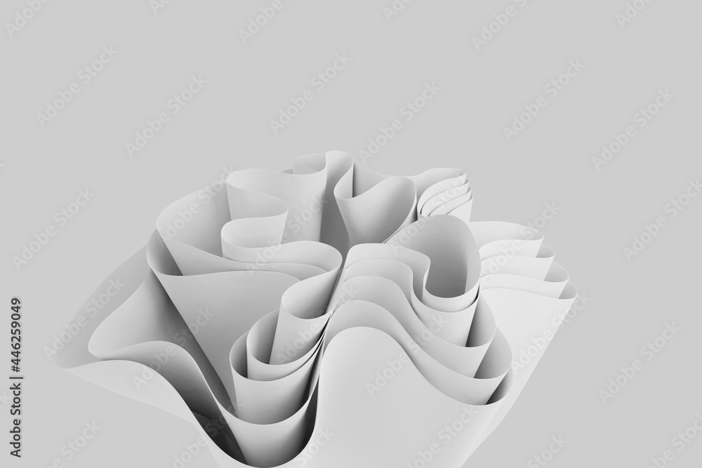 Aufkleber white 3d render abstract wavy form on a white background. wallpaper with creative 3d object