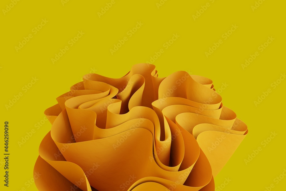 Poster on a yellow background, 3d render an orange abstract wavy form. wallpaper with 3d objects in a creat