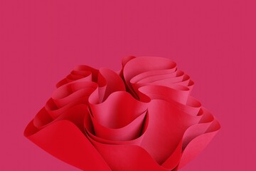 3D render pink abstract wavy form on a pink background. Wallpaper with creative 3d object