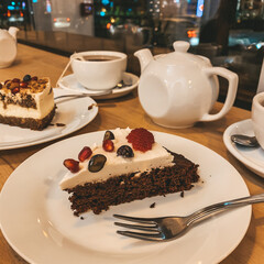 chocolate cake and coffee