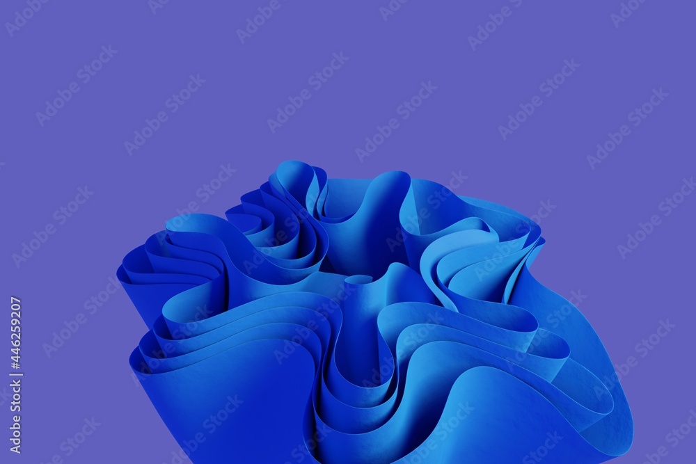 Aufkleber 3d render blue abstract wavy form on a violet background. wallpaper with 3d objects in a creative wa