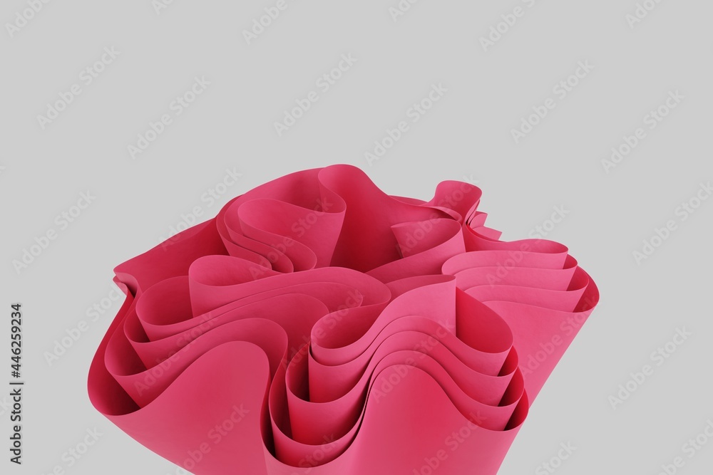 Poster 3d render a pink abstract wavy form on a white background. wallpaper with 3d objects in a creative w