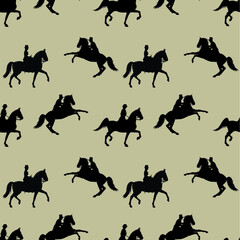 seamless background of silhouettes isolated on a light background, a lady and a gentleman on horseback