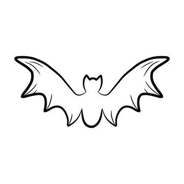 Simple hand drawn bat icon. Black outline bat isolated on white background. Halloween symbol for any purposes. Vector illustration.