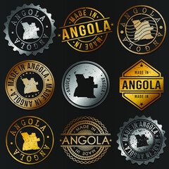 Angola Business Metal Stamps. Gold Made In Product Seal. National Logo Icon. Symbol Design Insignia Country.