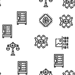 Artificial Intelligence System Vector Seamless Pattern Thin Line Illustration
