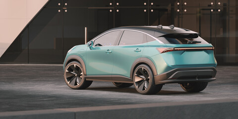 Fototapeta na wymiar 3D rendering of a brand-less generic SUV concept car