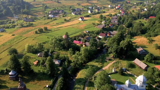 Ukrainian mountains Carpathians in summer. Aerial photography.