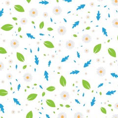 seamless leaves and flowers on yellow background illustration. Beautiful leaf and flower pattern to print. Vector illustration