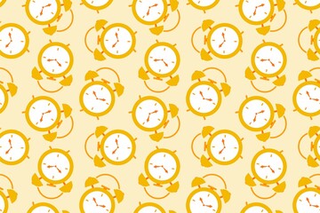 golden clock alarm time repeat seamless pattern cartoon doodle style vector illustration wallpaper