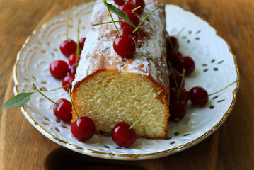 Home made cherry biscuits with vanilla and icing sugar