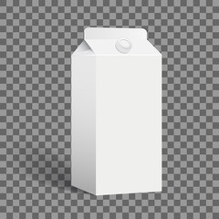 Vector illustration. Realistic white cardboard packaging. Packages of juice, milk, yoghurt with screw cap. Mockup for branding, design element for advertising and typographic products.