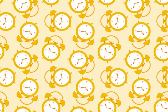 golden clock alarm time repeat seamless pattern cartoon doodle style vector illustration wallpaper