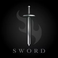 Fotobehang Metal sword symbol icon design. Vintage blade iron weapon sign. Vector illustration. © JoelMasson