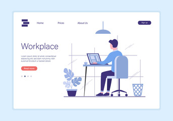 Plakat Office work landing page concept. Flat vector colored illustration.