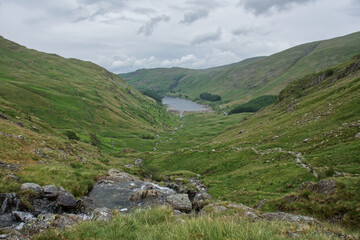 Fototapeta na wymiar Haweswater Reservoir view from the first small waterfall