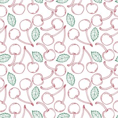 sweet fresh red cherry fruit repeat seamless pattern doodle cartoon modern style wallpaper vector illustration