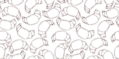 sweet tasty croissant cake repeat seamless pattern doodle cartoon style vector illustration wallpaper