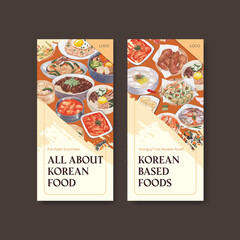 Flyer template with Korean foods concept,watercolor style