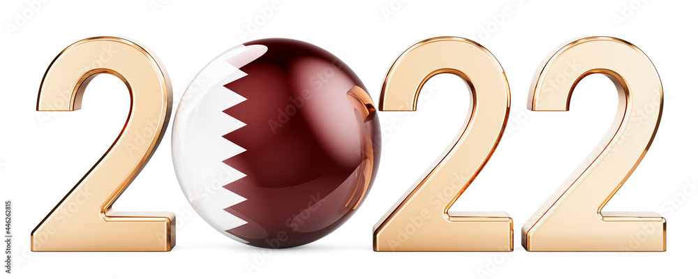 Poster 2022 with qatari flag, 3d rendering