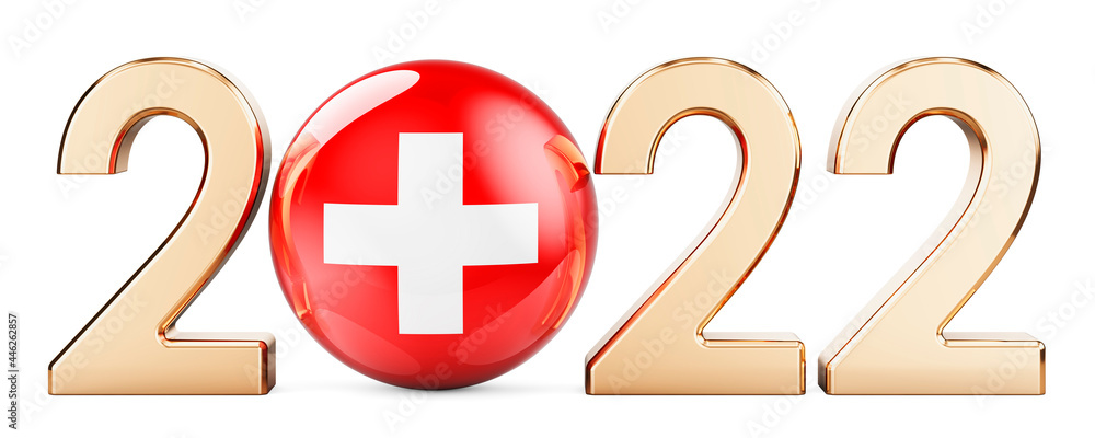 Poster 2022 with swiss flag, 3d rendering