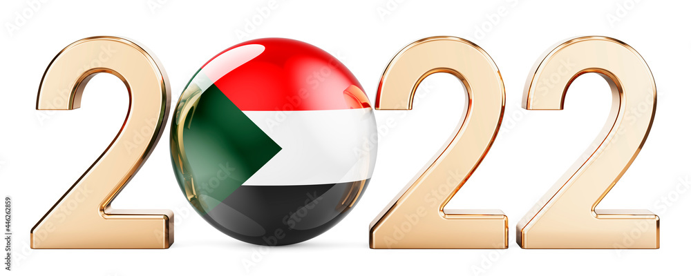 Poster 2022 with sudanese flag, 3d rendering