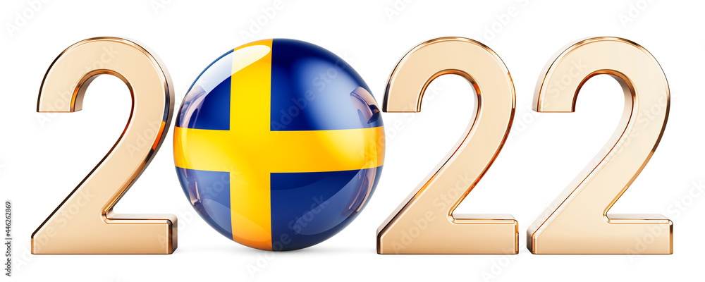 Poster 2022 with swedish flag, 3d rendering