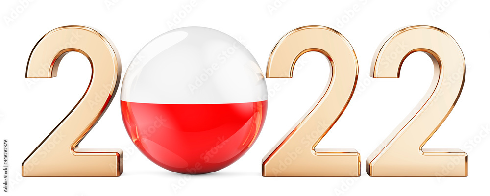 Poster 2022 with polish flag, 3d rendering