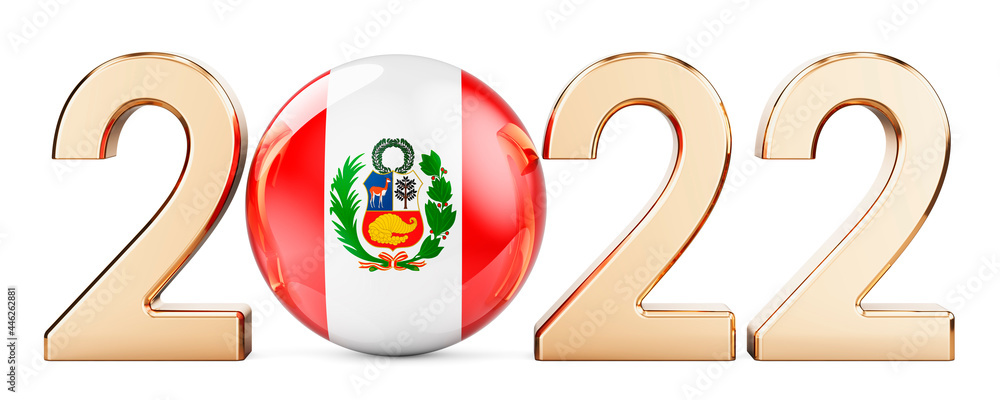 Poster 2022 with peruvian flag, 3d rendering
