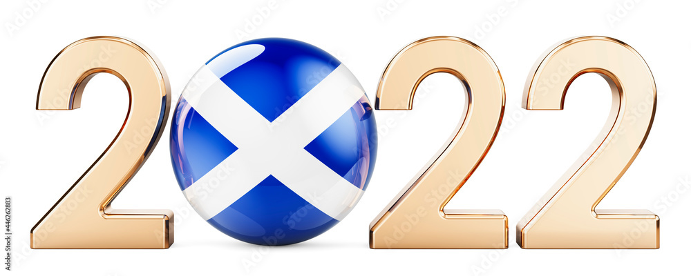 Poster 2022 with scottish flag, 3d rendering