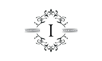 Graceful floral monogram for postcards, invitations, menus, labels. Graphic design of a page, business sign, boutique, cafe, hotel. Elegant logo with the letter I.