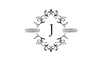 Graceful floral monogram for postcards, invitations, menus, labels. Graphic design of a page, business sign, boutique, cafe, hotel. Elegant logo with the letter J.