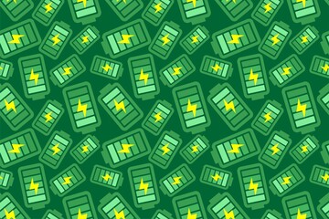 green mobile battery full power electric repeat seamless pattern doodle cartoon style wallpaper vector illustration