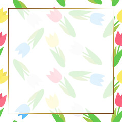 チューリップの背景　正方形　ゴールド枠