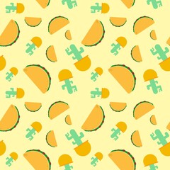 tasty yellow mexico tacos cactus repeat seamless pattern doodle cartoon style wallpaper vector illustration