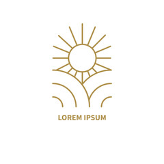 Fototapeta premium Bohemian retro linear logo with sun and fields