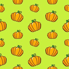 fresh orange pumpkin repeat seamless pattern doodle cartoon style wallpaper vector illustration